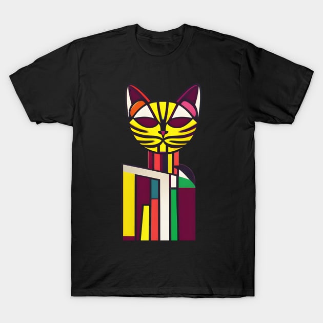 Abstract Geometric Cubist Cat T-Shirt by Liesl Weppen